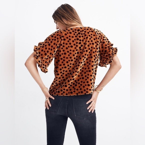 Madewell Velvet Memento Ruffle-Sleeve Top in Leopard Dot, Size XS - Picture 3 of 11